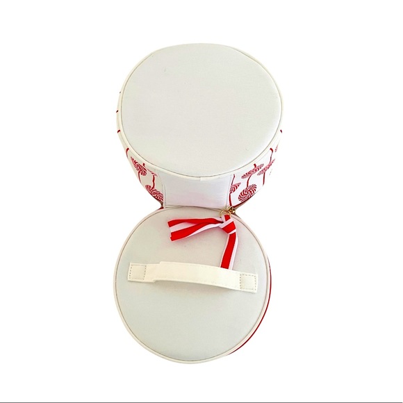 NEW Clarins Cosmetic Case — Round w/ Striped Candy Design & Red Interior NWOT - Picture 8 of 8